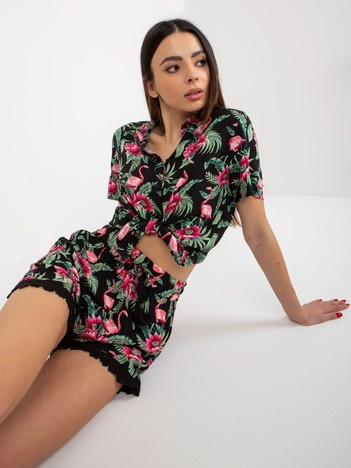 Černá květovaná košilová halenka SUBSHIRT