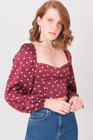 Vínová puntíkovaná crop halenka ORAVENNE
