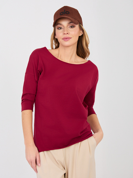 Vínový basic top ESMARIE s tříčtvrtečními rukávy