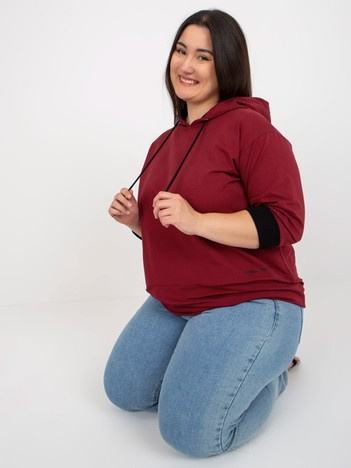Vínová plus size mikina NOVELLA s tříčtvrtečním rukávem
