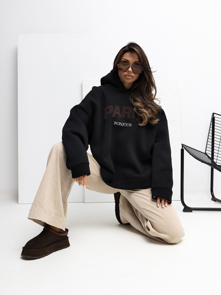 Černá mikina RUE PARIS s nápisem Paris – BELYNA
