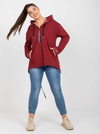 Vínová propínací mikina plus size s náplety – RINELIA