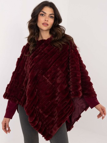 Bordó kožešinové pončo PERSIDA Wool Fashion Italia