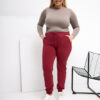 Vínové bavlněné tepláky plus size s úvazem – DELENNA