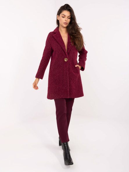 Vínový boucle kabát s ozdobným knoflíkem – PERALIA