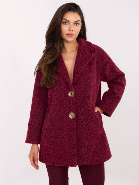 Vínový boucle kabát s ozdobnými knoflíky – PERARIA
