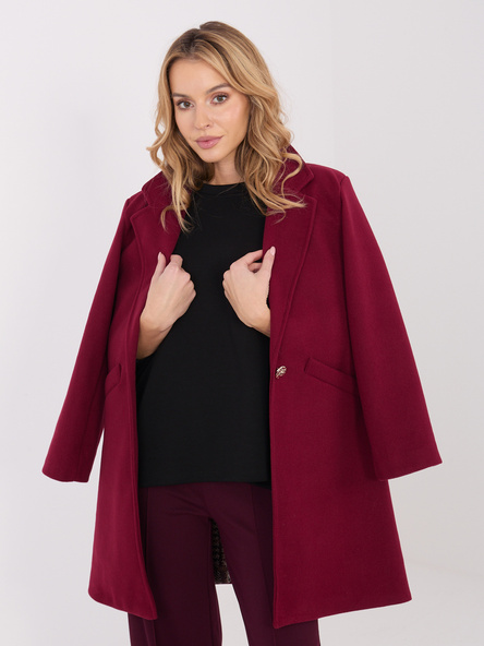 Vínový kabát MODA ITALY s ozdobným knoflíkem – QUAERIA