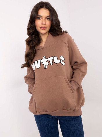 Hnědá oversize kangaroo mikina – RELELIA