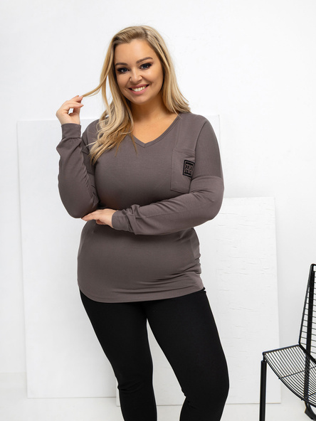 Hnědý plus-size top BADGINA s kapsou