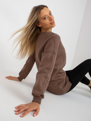 Hnědá basic mikina s kulatým výstřihem – SOLALIA