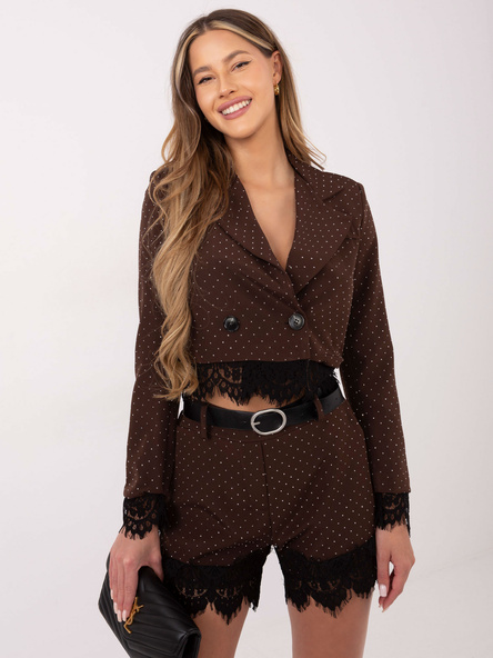 Hnědé elegantní sako s krajkou – QERIATTA