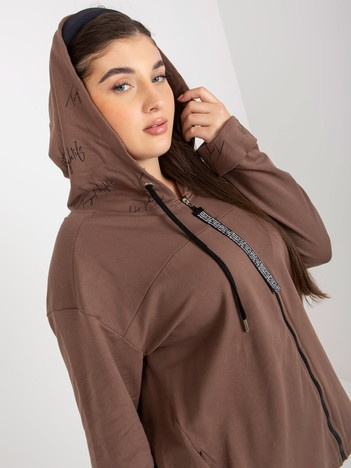 Hnědá propínací mikina plus size s kapucí – RINELIA