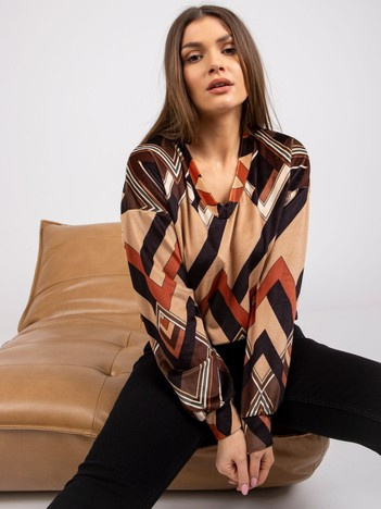 Hnědo-béžová sametová halenka LEAVERA