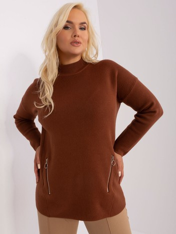 Hnědý plus-size svetr PRANVERA s ozdobnými zipy