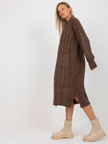 Hnědý maxi kardigan ARVARIA v oversize střihu