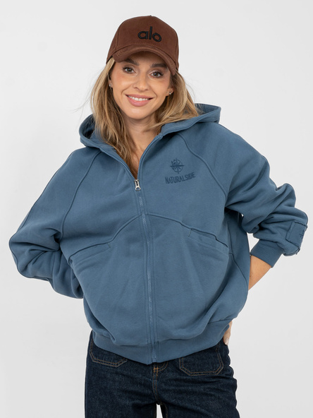 Tlumeně modrá oversize mikina na zip NATURAL SIDE – AVREVA