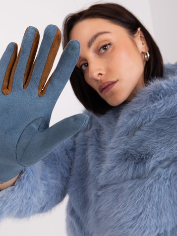 Šedomodré elegantní dotykové rukavice s ozdobným páskem – FLORENCE