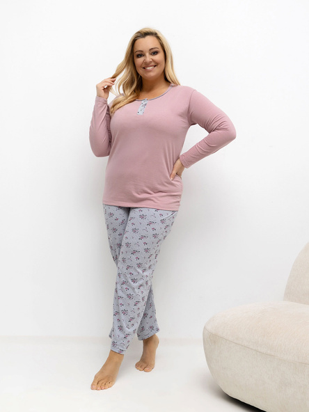 Tmavě růžové bavlněné pyžamo JANNIE plus size