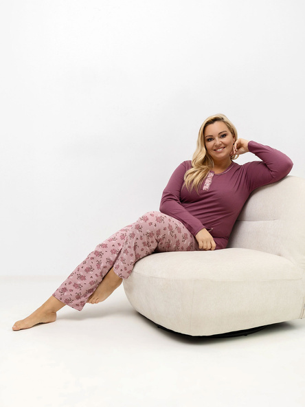 Tmavě růžové bavlněné pyžamo GIUSEPPA plus size s kapsičkou