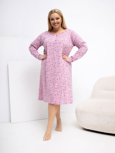 Tmavě růžová plus size noční košile MARICICA s puntíky