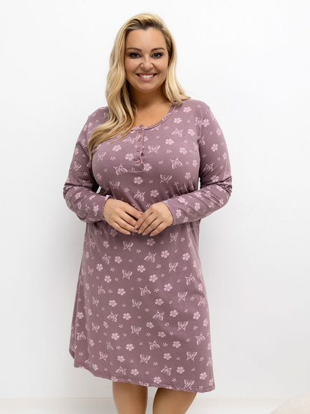 Tmavě růžová plus size noční košile KADRIE s květinovým potiskem