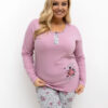 Tmavě růžové bavlněné pyžamo FILIZ plus size s blůzou a kalhotami