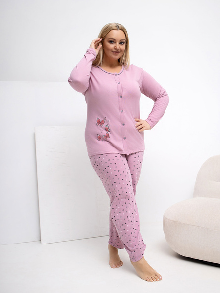 Tmavě růžové pyžamo PHYLLIS plus size s puntíky
