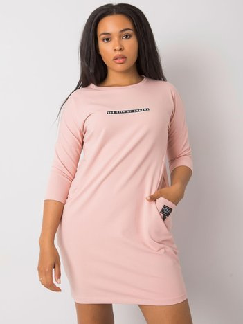 Světle růžové plus size šaty SEREIA s kapsami