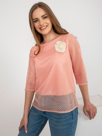 Broskvová halenka FLOWERMESH s květem