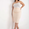 Broskvová elegantní plus size midi sukně s rozparkem – QUDIRA