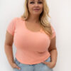 Broskvové plus size tričko DEMETRINA s vyšívaným detailem