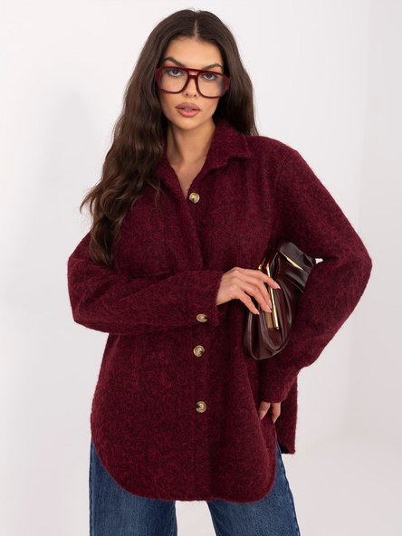 Burgundová košilová bunda z bouclé RUE PARIS – QYRAYRA