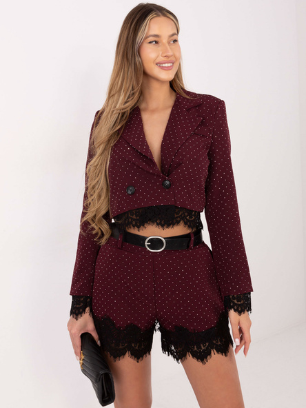 Tmavě červené elegantní kraťasy se stříbrnými detaily – BONNIE