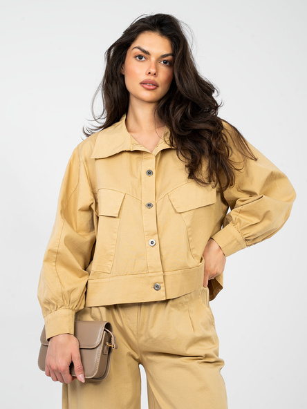 Camel oversize bavlněná košilová bunda RUE PARIS – QORIAESSA