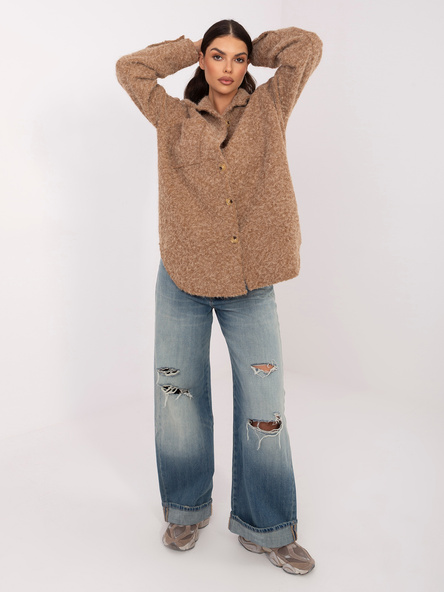 Camel košilová bunda z bouclé úpletu RUE PARIS – QYRAYRA