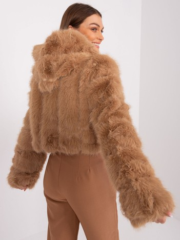 Camel přechodová kožešinová bunda s prvky eko kůže – VELESSA