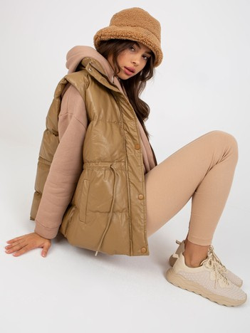 Camel prošívaná vesta VILDAN z eko kůže