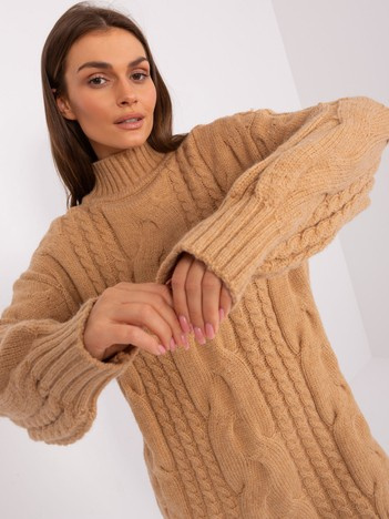 Velbloudí svetrové mini šaty MERETE v oversize střihu