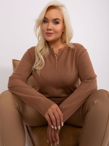 Velbloudí plus-size svetr ZEHRA s viskózou a knoflíky