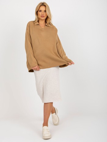 Velbloudí dlouhý oversize svetr ELVIANA s límcem