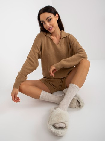 Camel pletený casual komplet se šortkami – ARMINA