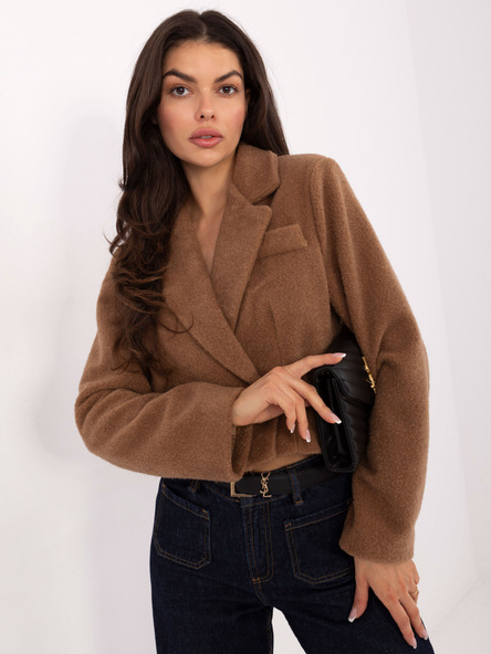 Camel elegantní kabát bouclé RUE PARIS – QUNEAYRA
