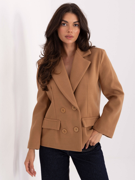 Camel elegantní kabát s límcem RUE PARIS – QUELAVA