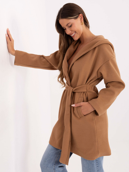 Camel krátký kabát RUE PARIS s podšívkou – PEREVA