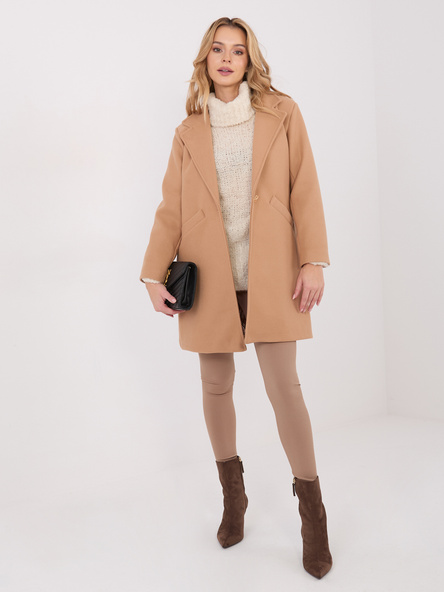 Camel kabát MODA ITALY s ramenními vycpávkami – QUAERIA