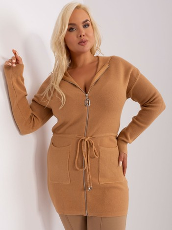 Velbloudí plus-size kardigan BRONISLAVA s kapsami