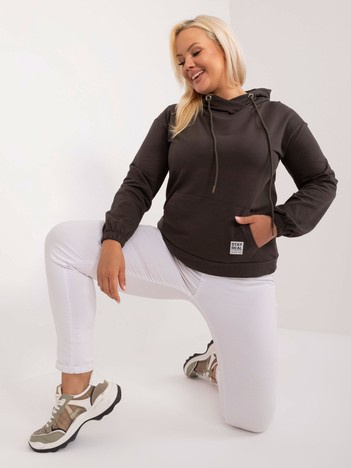 Tmavě khaki bavlněná mikina plus size s kapucí – KARENA