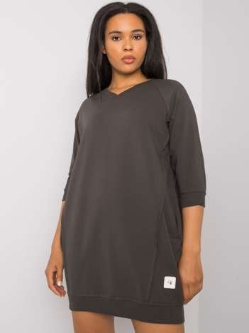 Tmavě khaki plus size šaty KARISSA z bavlny