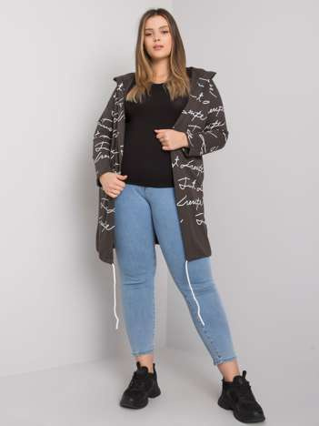 Tmavě khaki plus size pelerína WENONA Parma s potiskem