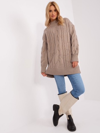 Tmavě béžové svetrové šaty MERETE v oversize střihu